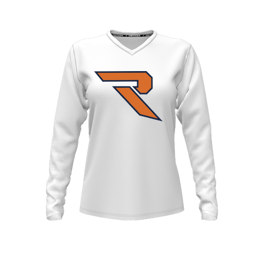 [FTLVCFWH-FYXS-LOGO1] Decker Comfort T-Shirt (Female Youth XS, White, V Neck, Logo 1, Long Sleeve)