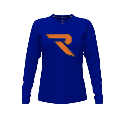 [FTLVCFRY-FYXS-LOGO1] Decker Comfort T-Shirt (Female Youth XS, Royal, V Neck, Logo 1, Long Sleeve)