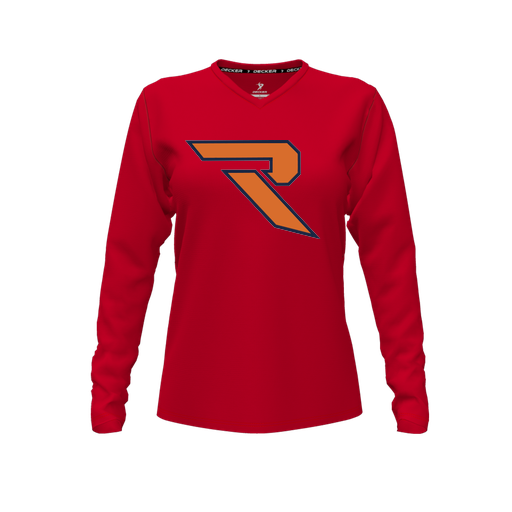 [FTLVPTRD-FYXS-LOGO1] Decker Performance T-Shirt (Female Youth XS, Red, V Neck, Logo 1, Long Sleeve)