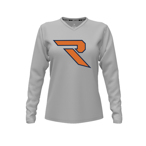 [FTLVPTGY-FYXS-LOGO1] Decker Performance T-Shirt (Female Youth XS, Gray, V Neck, Logo 1, Long Sleeve)