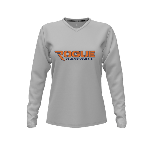 [FTLVPTGY-FYXS-LOGO2] Decker Performance T-Shirt (Female Youth XS, Gray, V Neck, Logo 2, Long Sleeve)