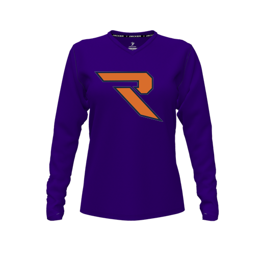 [FTLVPTPP-FYXS-LOGO1] Decker Performance T-Shirt (Female Youth XS, Purple, V Neck, Logo 1, Long Sleeve)
